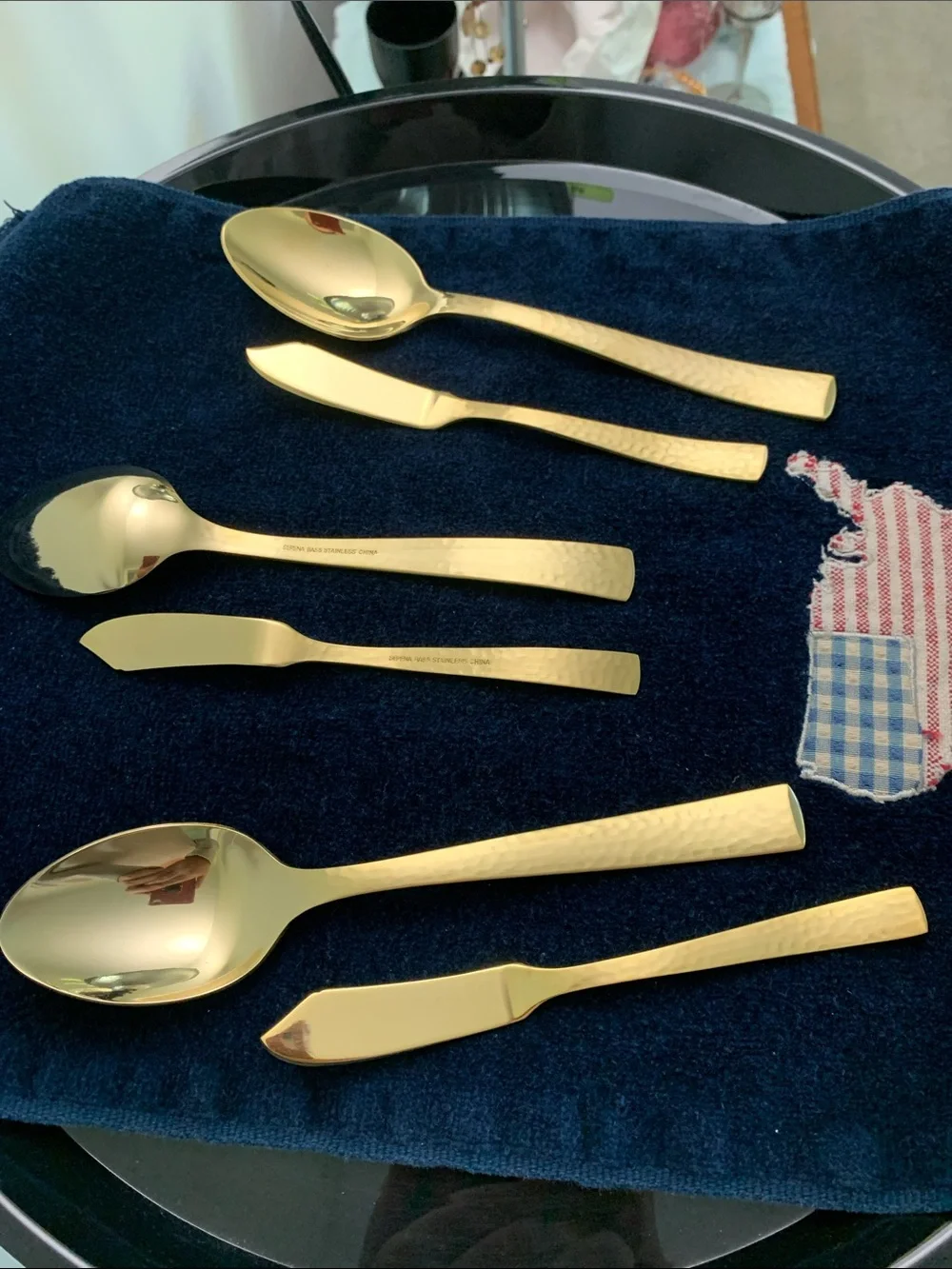 Hammered Gold Flatware Serving Set - 6 Polished Gold Spreaders & Spoons NWOT